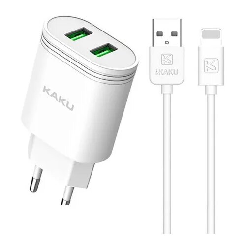 Kaku hi&amp;scaron;ni polnilec KSC-372 2,4A 2x USB vtič s polnilnim kablom Lightning bel Slike