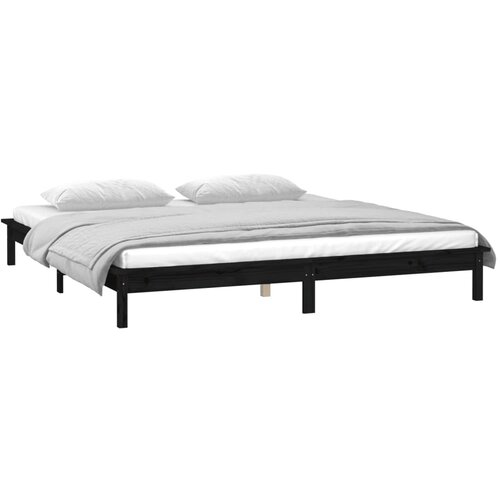 LED okvir za krevet crni 140 x 190 cm od masivnog drva Slike