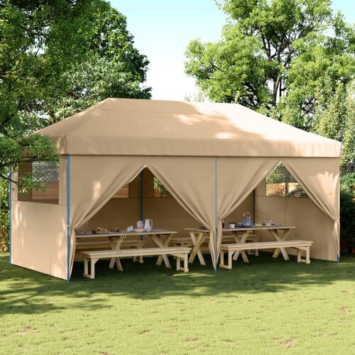 vidaXL Zložljivi pop-up šotor za zabave 4 stranice bež Cene