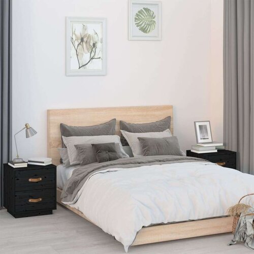  Noćni ormarići 2 kom crna 40 x 34 x 45 cm od masivne borovine Slike