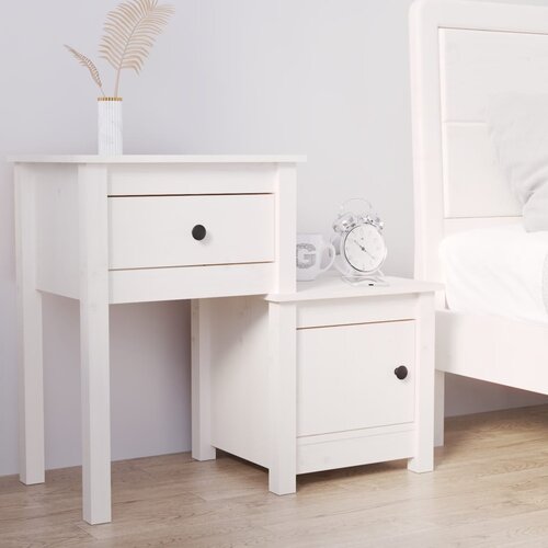 vidaXL Nočna omarica bela 79,5x38x65,5 cm trdna borovina Cene