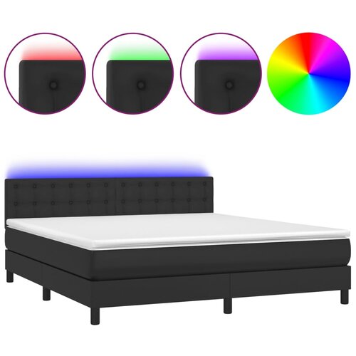  Krevet box spring s madracem LED crni 160x200cm od umjetne kože Slike