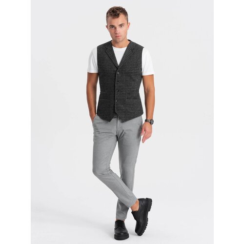 Ombre Men's wool blend blazer with checkered lapels - graphite Cene