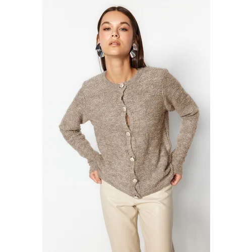 Trendyol Beige Soft Textured Knitwear Cardigan with Accessories