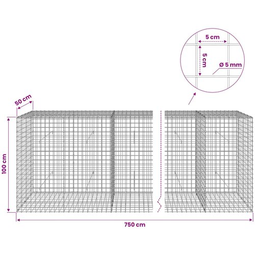  Gabion s žicom debljine 5 mm i mrežom 5x5 cm 750x50x100 cm Slike