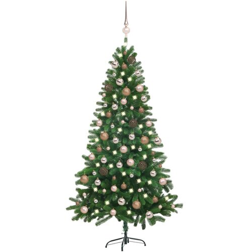 vidaXL umetna novoletna jelka z led lučkami in bučkami 150 cm zelena, (20670884) Cene