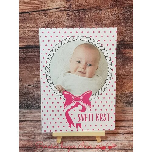  Vabilo za krst s pikicami in sliko otroka roza REK47 Cene