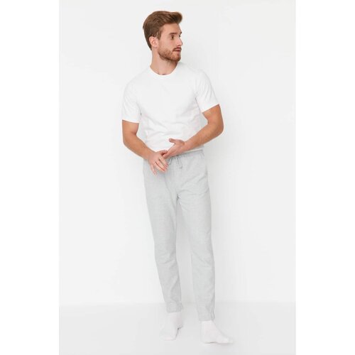 Trendyol Men's Gray Regular Fit Ribbed Elastic Knitted Pajama Bottoms Cene