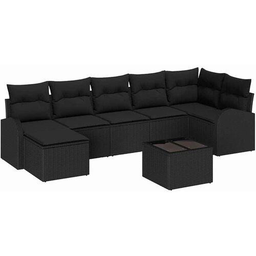 vidaXL Vrtna sedežna garnitura z blazino 8 pcs Črna Poly ratan, (5000145601) Cene