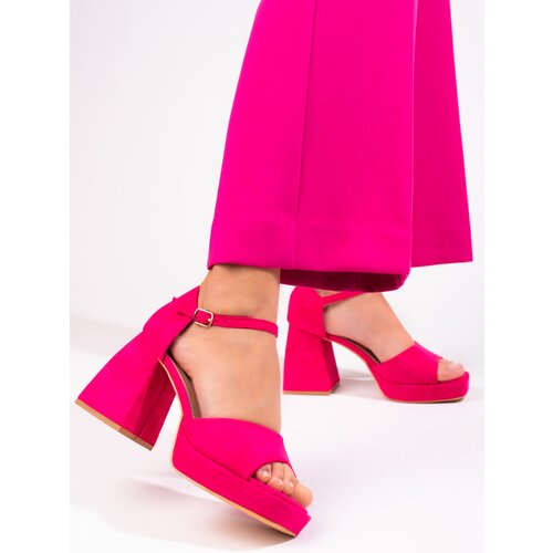 VINCEZA Suede sandals on the post pink Slike