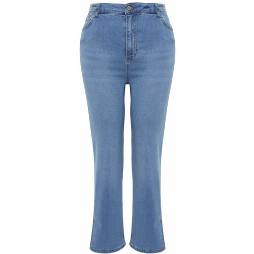 Trendyol Curve Light Blue Slit Detail Straight Fit Denim Jeans Cene