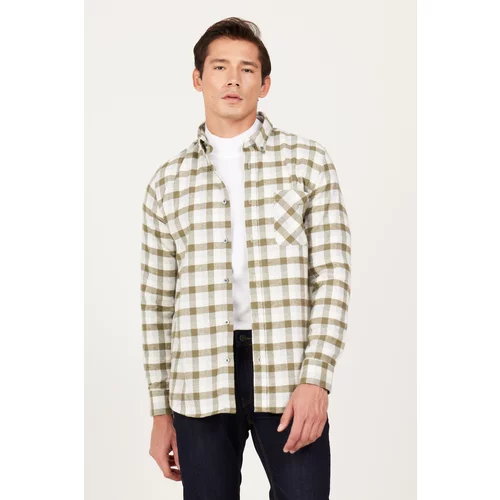 Altinyildiz classics Men's Khaki-gray Slim Fit Slim Fit Button Collar Warm Checked Winter Flannel Lumberjack Shirt