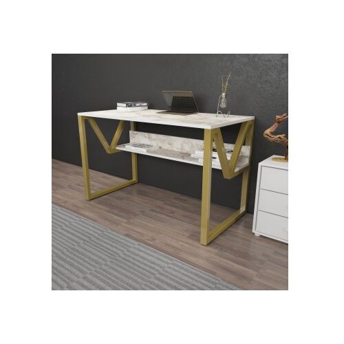 Woody Fashion Radni sto 120x72.8x60 cm Bijelo-zlatna Slike