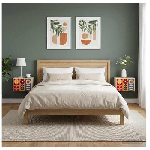VidaXL Wall-mounted noćni ormarić ESSEN 2 kom. Hrast sonoma - Hrast sonoma Uzorak suncokreta 2 Slike