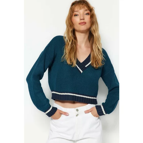 Trendyol Oil Crop V-Neck Knitwear Sweater