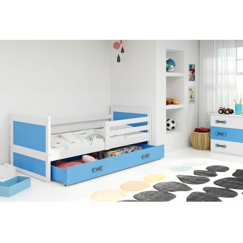 Rico drveni dečiji krevet - belo - plavi - 190x80 cm DED9V29 Slike