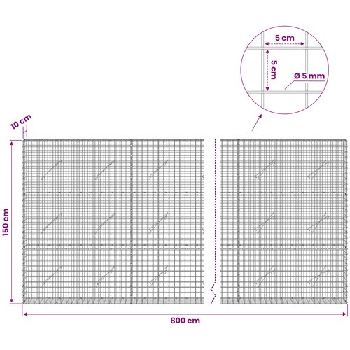  Gabion s 5 mm žicom i mrežom 5x5 cm 800x10x150 cm Slike