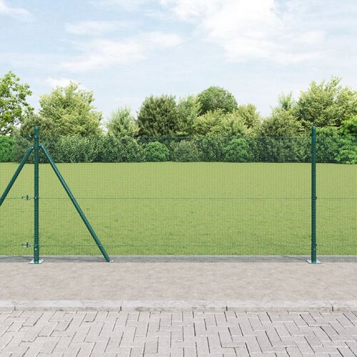 VidaXL varjena žična ograja s 7 flan&amp;scaron;nimi stebri Zelena 0.8x10 m Jeklo Slike