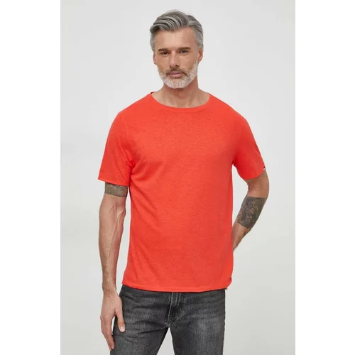 Tommy Hilfiger Kratka majica s primesjo lanu rdeča barva