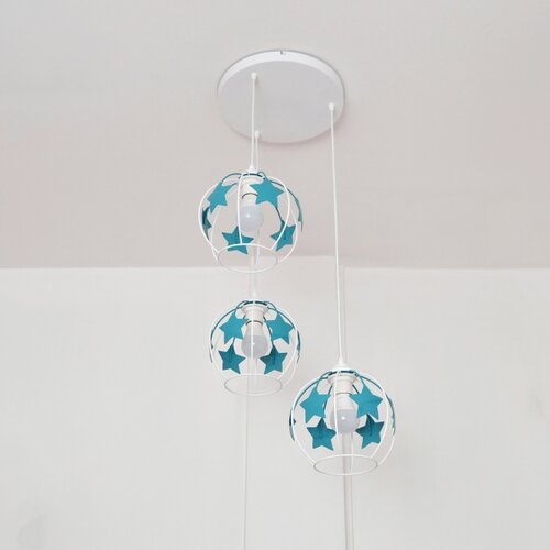  Dečiji viseći luster STARS na sajli, 3x E27/15W/230V, tirkizno/belo Slike