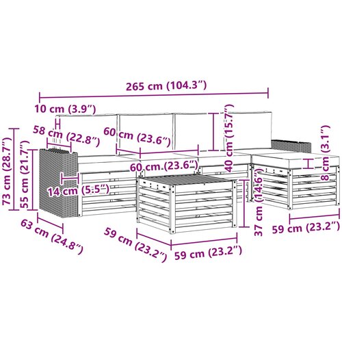  Set vanjskih sofa 6 kom. Prirodna i svjetlosiva Slike