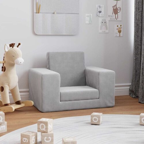  Dječji kauč na razvlačenje svjetlosivi mekani pli&amp;scaron;ani Siva Sofa Slike