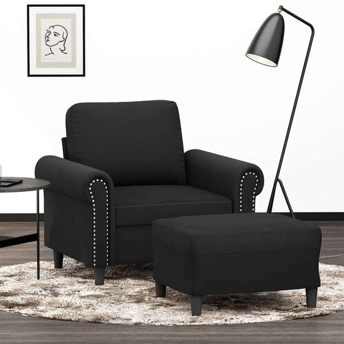 vidaXL Fotelja s tabureom crna 60 cm baršunasta Cene