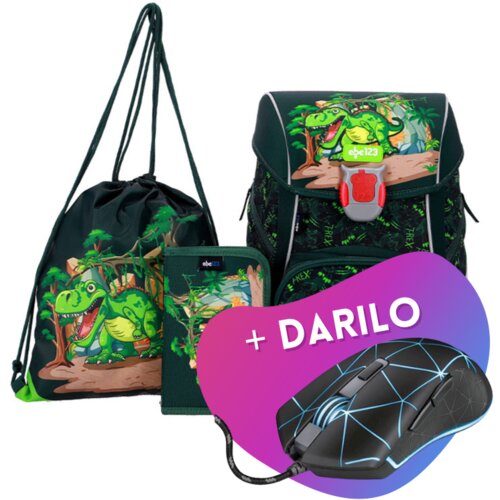ABC123 Prvo&amp;scaron;olski set Zeleni Dino (4-delni) z LED zaponko + DARILO Slike