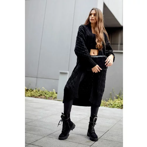 FASARDI Longer, woven women's black cardigan