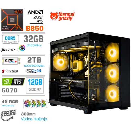 MEGA Računalnik MT S5 R7-9800X3D/RTX5070/32GB-DDR5/2TB/750W/Brez OS/črna RGB + Estetski napajalni kabli [Rumena / Črna], (5000506781) Cene