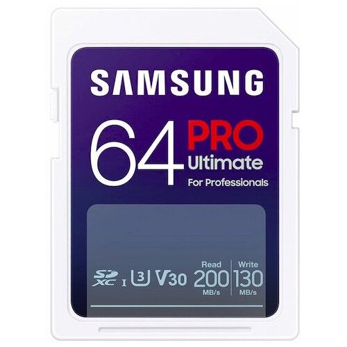 Samsung MB-SY64S/WW sd card 64GB, pro ultimate, sdxc, uhs-i U3 V30, read up to 200MB/s, write up to 130 mb/s, for 4K and fullhd video recording Slike