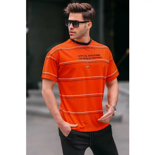Madmext Crew Neck Orange Striped Comfortable Fit Men's T-Shirt 6063