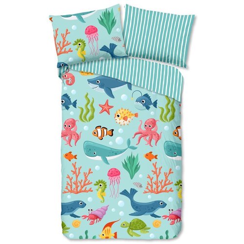 Good Morning Plava pamučna dječja posteljina za krevet za jednu osobu 140x200 cm Ocean &amp;ndash; Slike