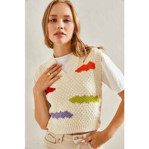 Bianco Lucci Women's Pieced V-Neck Sweater Slike