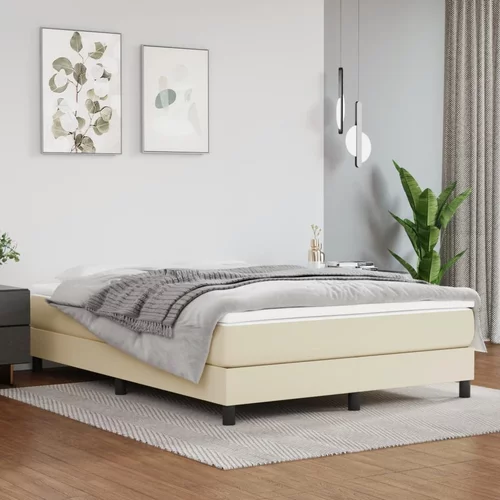 vidaXL Box spring postelja z vzmetnico krem 140x200 cm umetno usnje