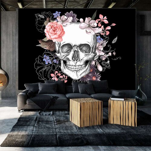  Samoljepljiva foto tapeta - Skull and Flowers 294x210 Slike