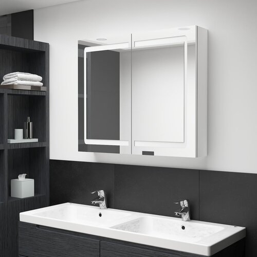 vidaXL LED kopalniška omarica z ogledalom sijoče bela 80x12x68 cm Cene