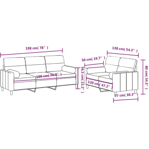  2-dijelni set sofa s jastucima svjetlosivi od tkanine Slike