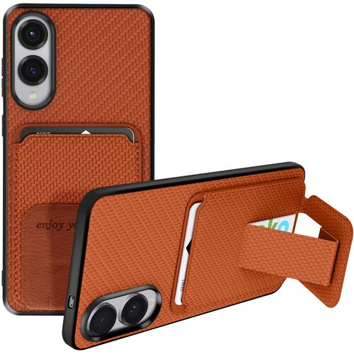 AVIZAR Karbonsko ohišje za Samsung S25 Edge Silikonsko držalo za kartice Stojalo, Rjava, (5000016132) Cene