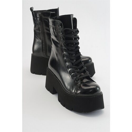 LuviShoes MORTON Black Crease Patent Leather Women's Boots. Cene