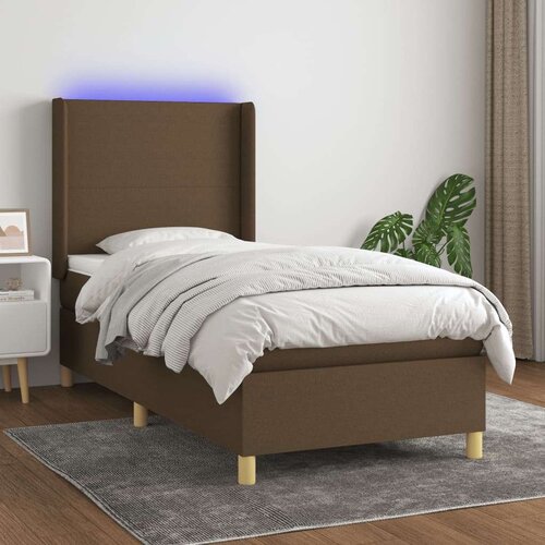  Box spring postelja z vzmetnico LED temno rjava 80x200 cm blago, (20930368) Slike