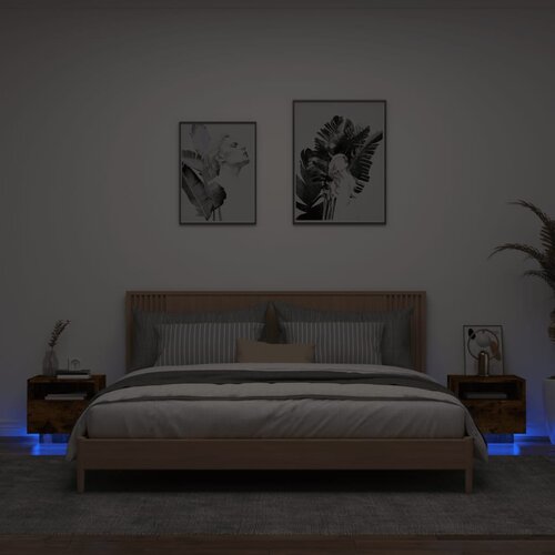 vidaXL Nočna omarica z LED lučkami 2 kosa dimljeni hrast 40x39x37 cm Cene