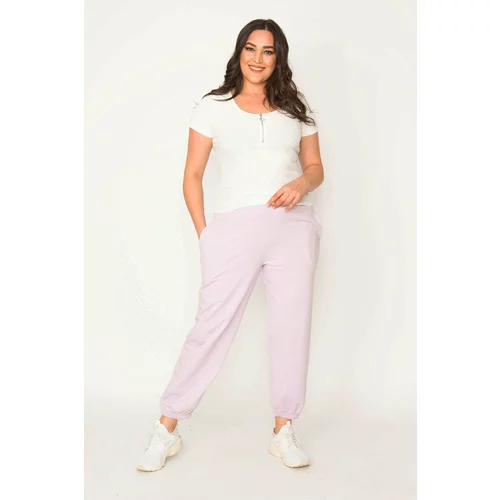 Şans Women's Lilac Cotton Fabric Inner Rayon Trousers And Elastic Waist Pocket Detailed Tracksuit Bottom
