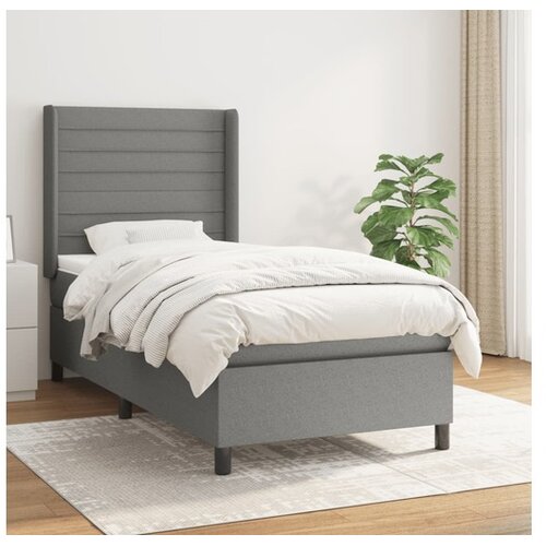  Box spring postelja z vzmetnico temno siva 100x200 cm blago Cene