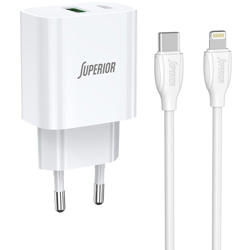 Superior Kućni punjač SU-P102 20W USB A+Type C sa Type C na Lightning kablom/ bela Cene