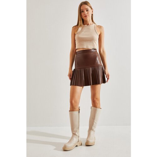 Bianco Lucci Women's Pleated Leather Skirt Slike