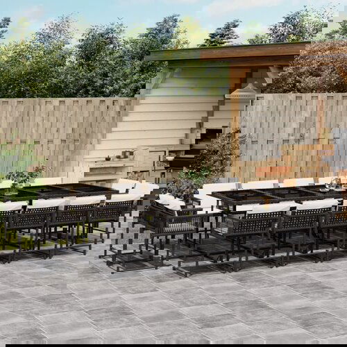 The Living Store Vrtna jedilna garnitura z blazinami 17-delna črn poli ratan - Vrtna Jedilna Garnitura, (21467090) Slike