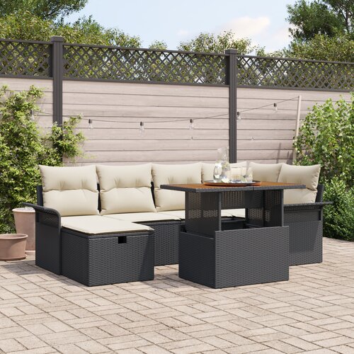 vidaXL 7-delni vrtni sofa set z blazinami črn poli ratan Cene
