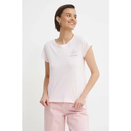 PepeJeans Bombažna kratka majica ženski, roza barva