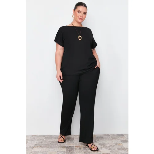 Trendyol Curve Black T-shirt-Pants Knitted Seasonal Bottom-Top Set